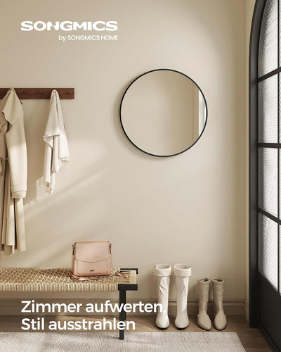 SONGMICS Wandspiegel, Spiegel rund, Ø 50 cm Badezimmerspiegel, Metallrahmen, einfache Montage, moder
