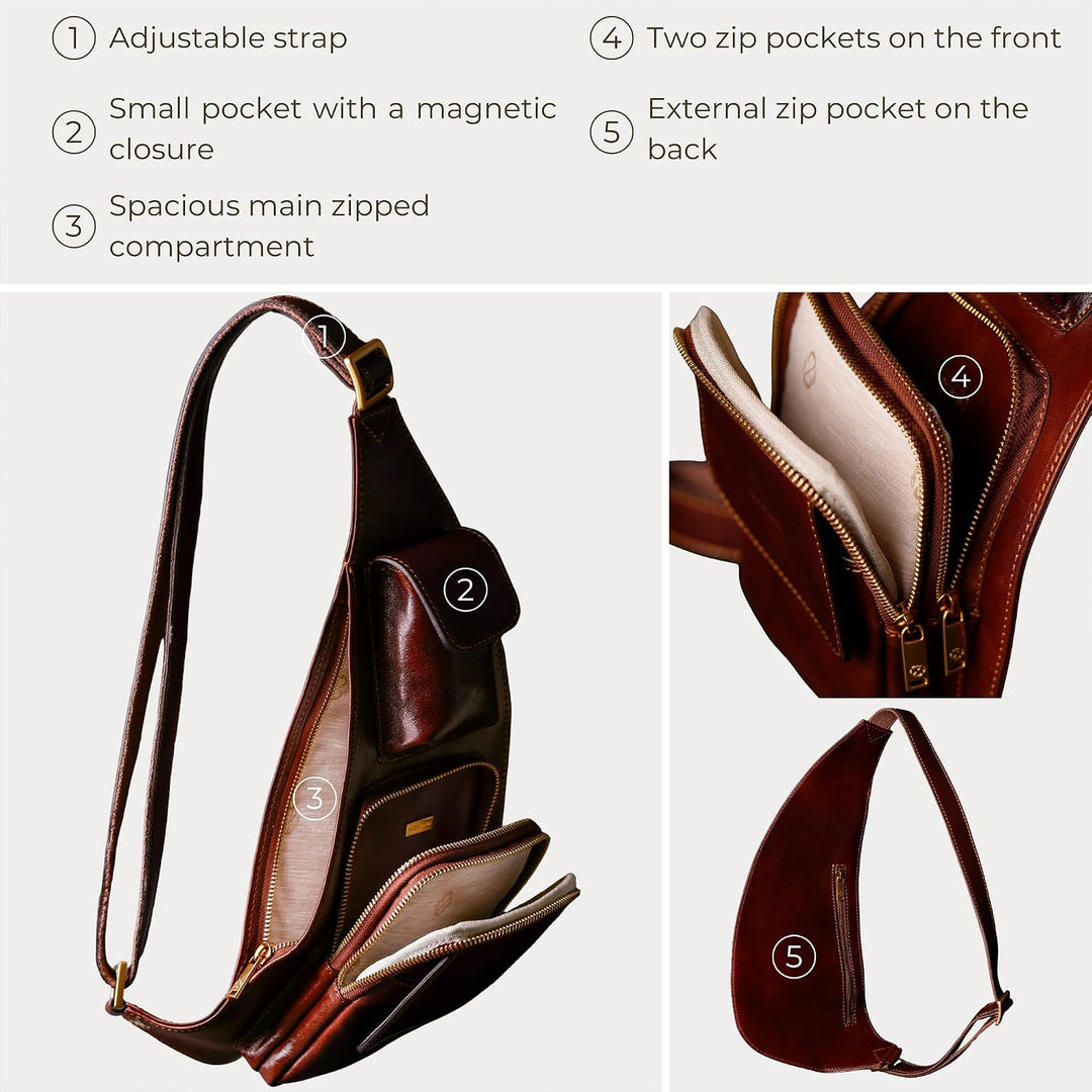 Time Resistance Brusttasche Leder - Damen und Herren Bauchtasche - Sling Bag - 100% Leder - Italieni