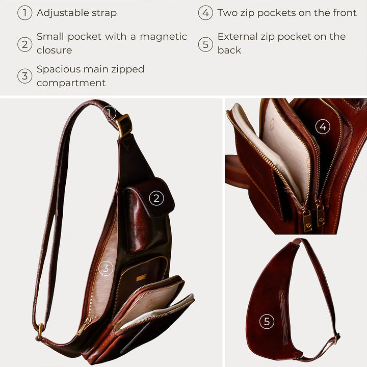 Time Resistance Brusttasche Leder - Damen und Herren Bauchtasche - Sling Bag - 100% Leder - Italieni