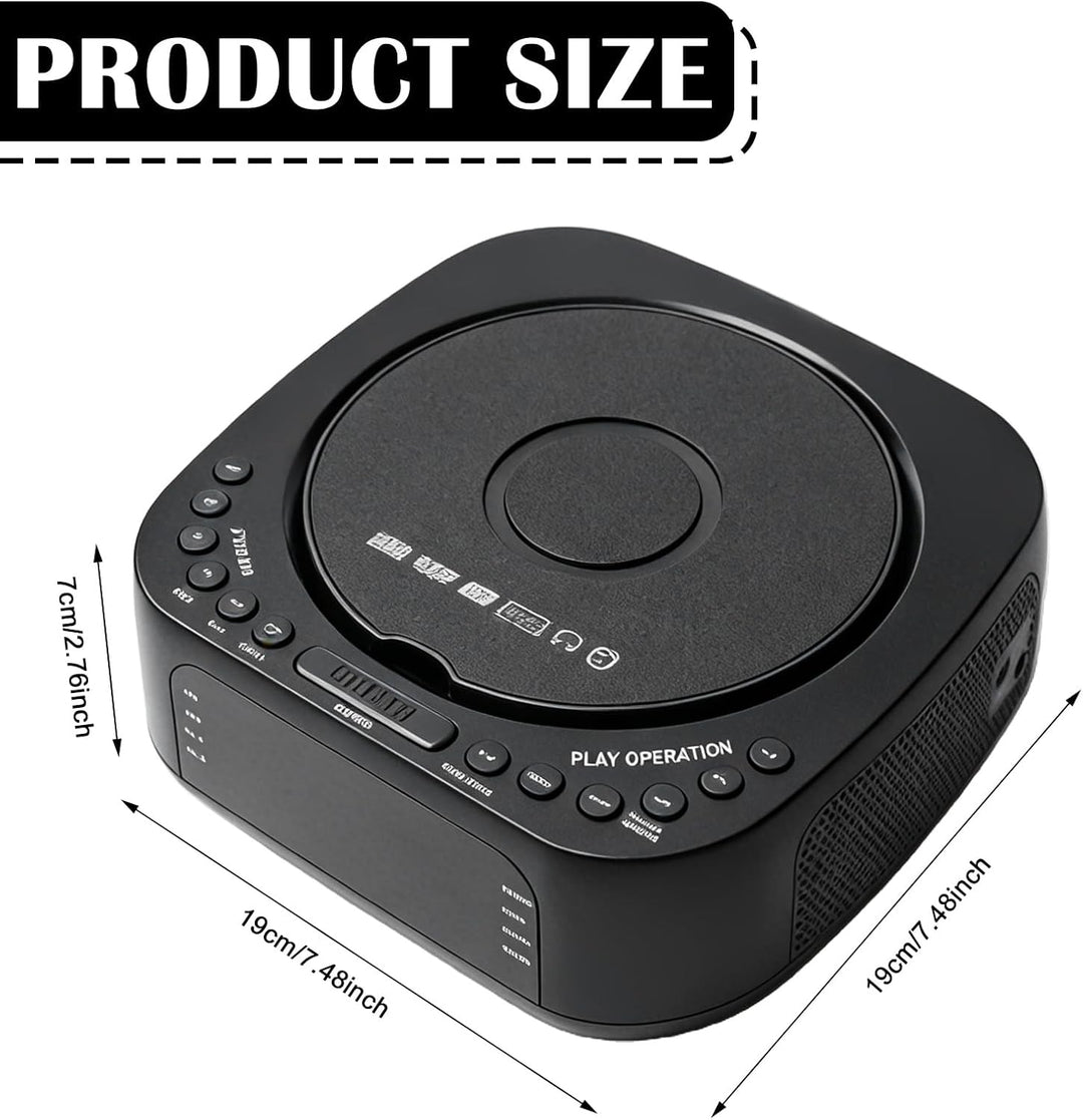 CD Player Tragbar mit Bluetooth, FM Radio, MP3 CD-Player mit Dual Stereo Lautsprecher, Wecker, Sleep