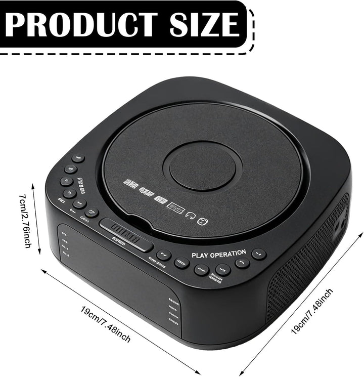 CD Player Tragbar mit Bluetooth, FM Radio, MP3 CD-Player mit Dual Stereo Lautsprecher, Wecker, Sleep