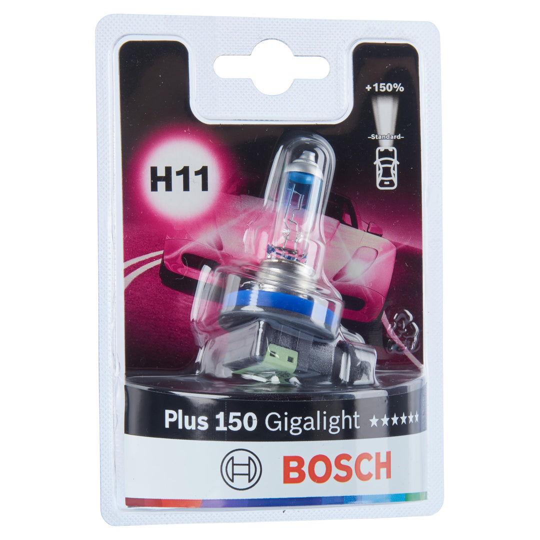 Bosch H11 Plus 150 Gigalight Halogen-Glühlampe für Auto-Scheinwerfer, 12 V 55 W, 150% mehr Licht - L