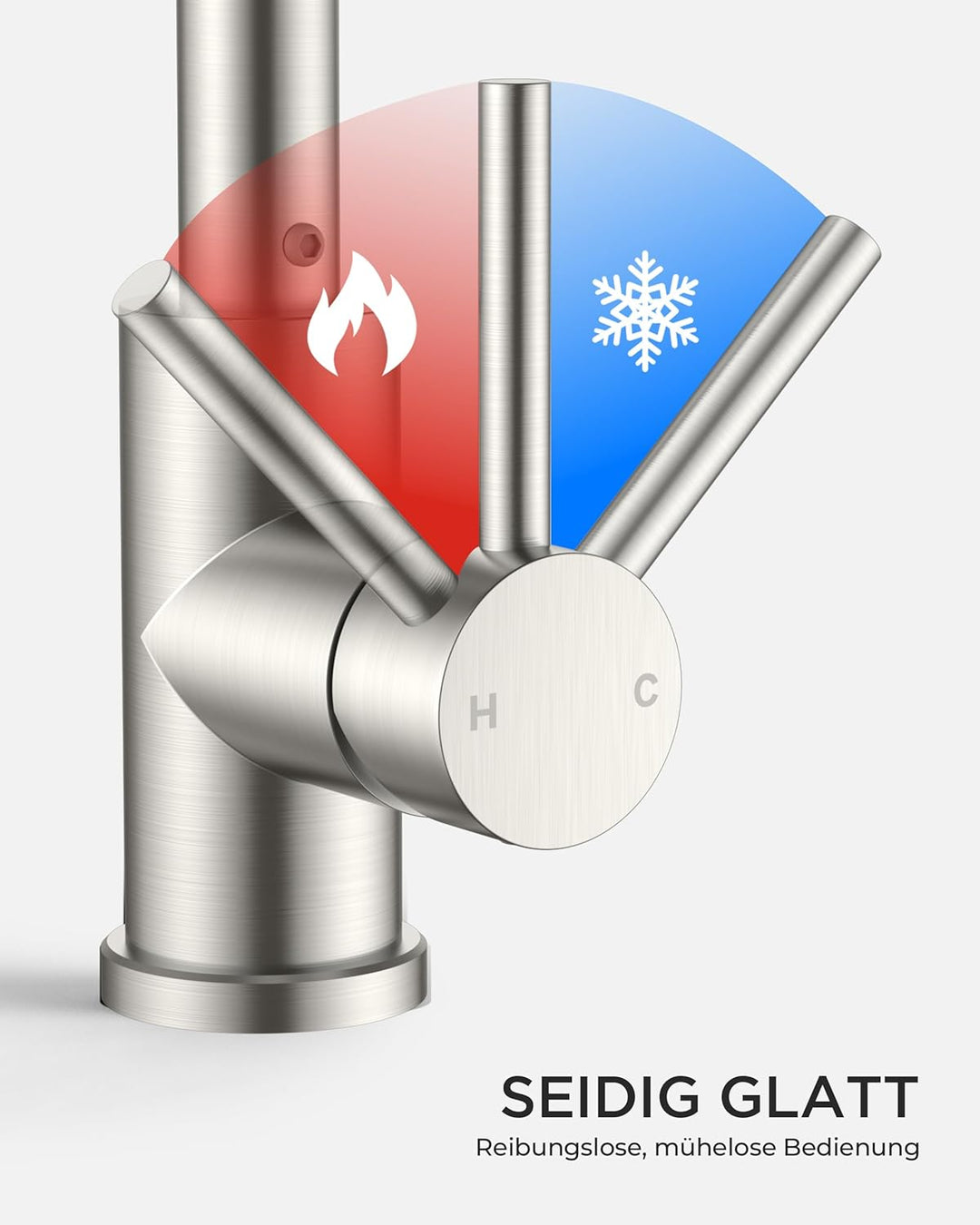 FORIOUS Wasserhahn Küche, Küchenarmatur mit erhöhtem Auslauf, L-Förmige Edelstahl Spülenarmatur, Ein