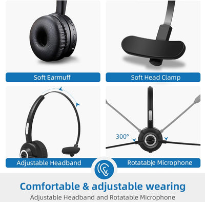 Call Center Headset, Noise Cancelling Comfort 300° Flexibles Noise Cancelling Mikrofon, Bluetooth He