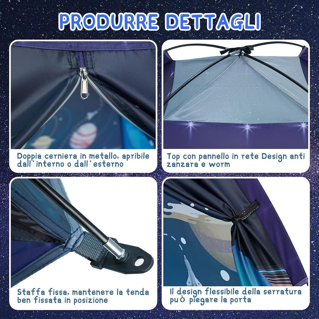 Kinderzelt, Exqline Spielzelt Kinder Zelt Drinnen und Draussen, Pop up Zelt Weltraum Planet Sonnensy