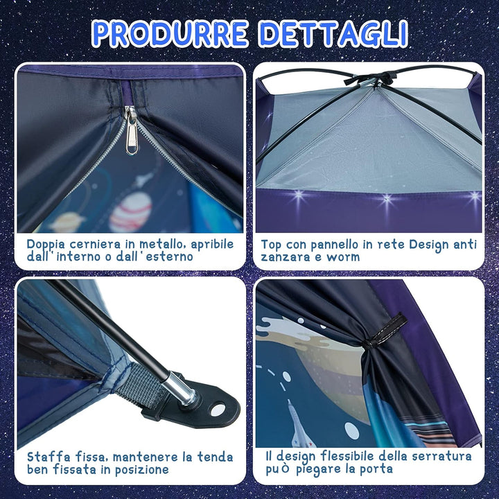 Kinderzelt, Exqline Spielzelt Kinder Zelt Drinnen und Draussen, Pop up Zelt Weltraum Planet Sonnensy