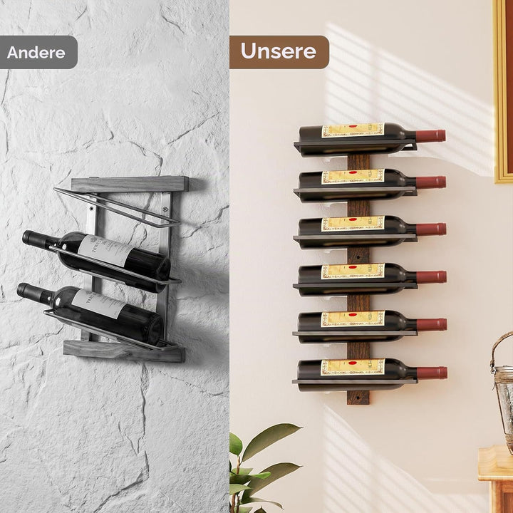 B4Life Weinregal Wandmontage für 6 Weinflaschen, Holz Weinregale für Wand, Weinhalter Weinflaschenre