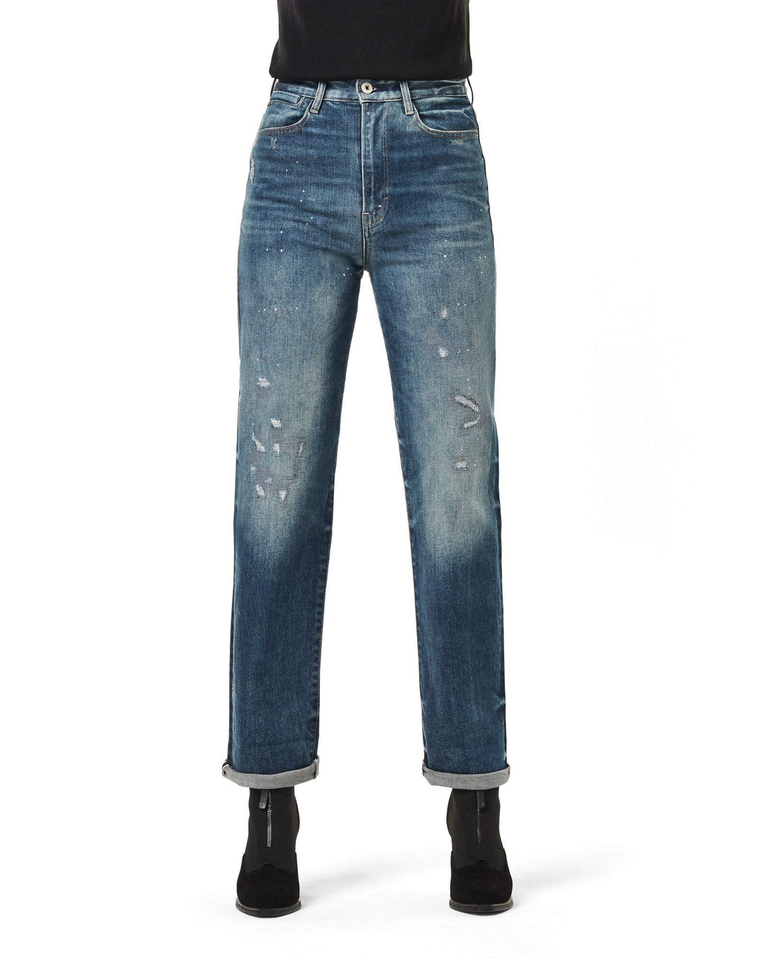 G-STAR RAW Damen Tedie Ultra High Waist Straight Jeans 24W / 32L Blau (Antic Faded Arsenic Blue Rest