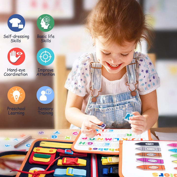 Montessori Quiet Book Busy Board für Kleinkinder ab 1-3 Jahren – 20-in-1 Aktivitätsboard aus Weichem