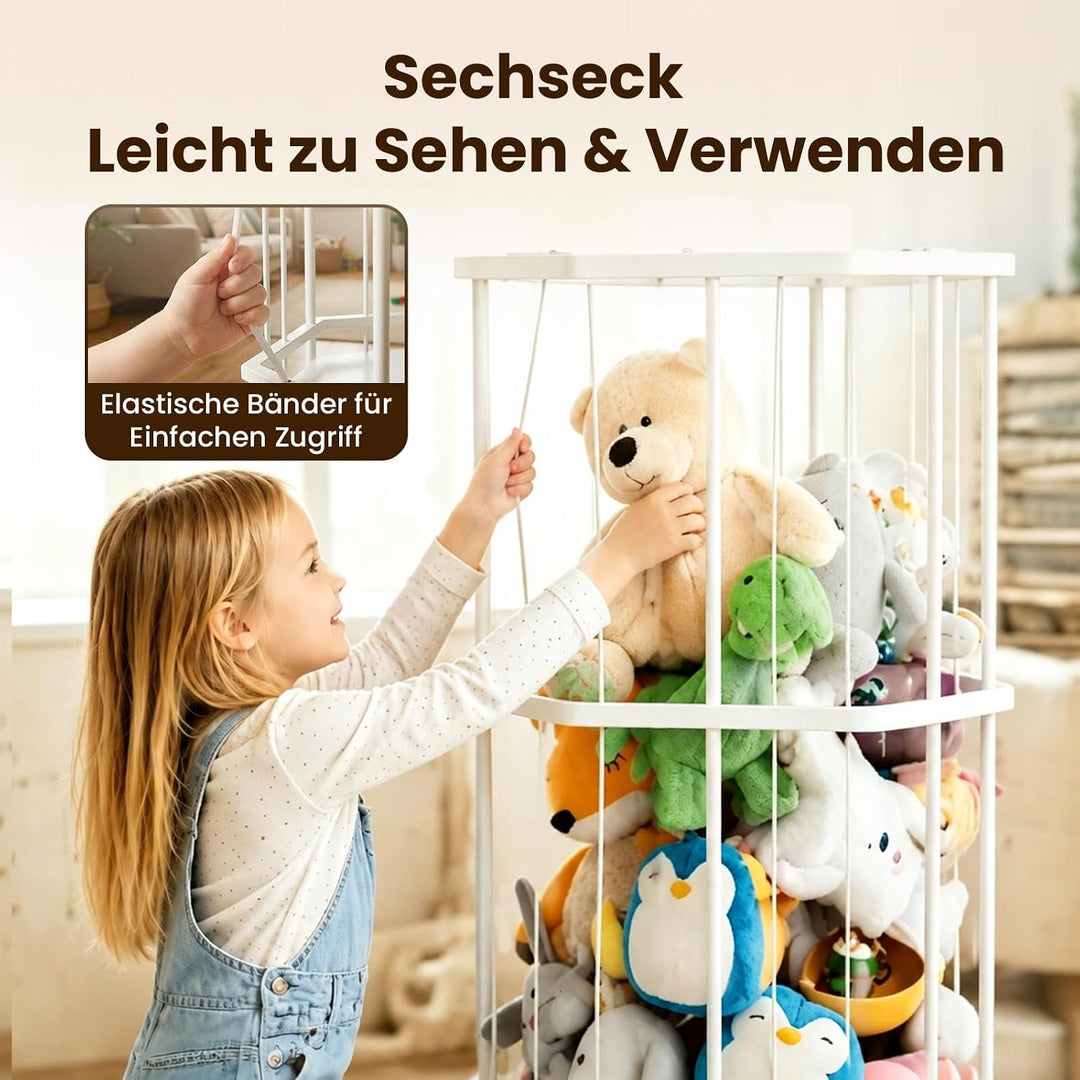 Stahll Gross Kuscheltier Aufbewahrung 145 cm mit 360° Bremsrädern | Stofftier Aufbewahrung mit Elast