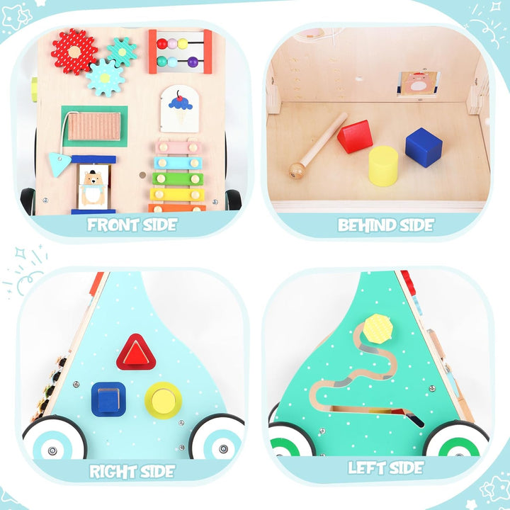 Asweets Lauflernwagen Baby, Montessori Holzspielzeug Baby Walker mit Spiegel und Activity Center, Mu