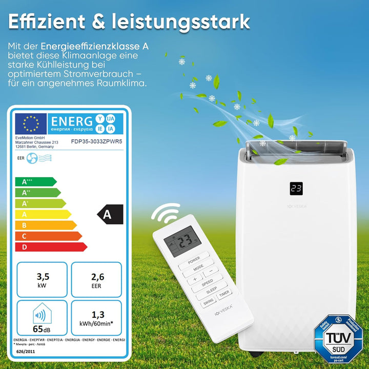 Klimaanlage Mobil 12000 BTU/h (3.500 Watt) - Mobiles Klimagerät 4in1 mit WiFi/App Monoblock Kältemit