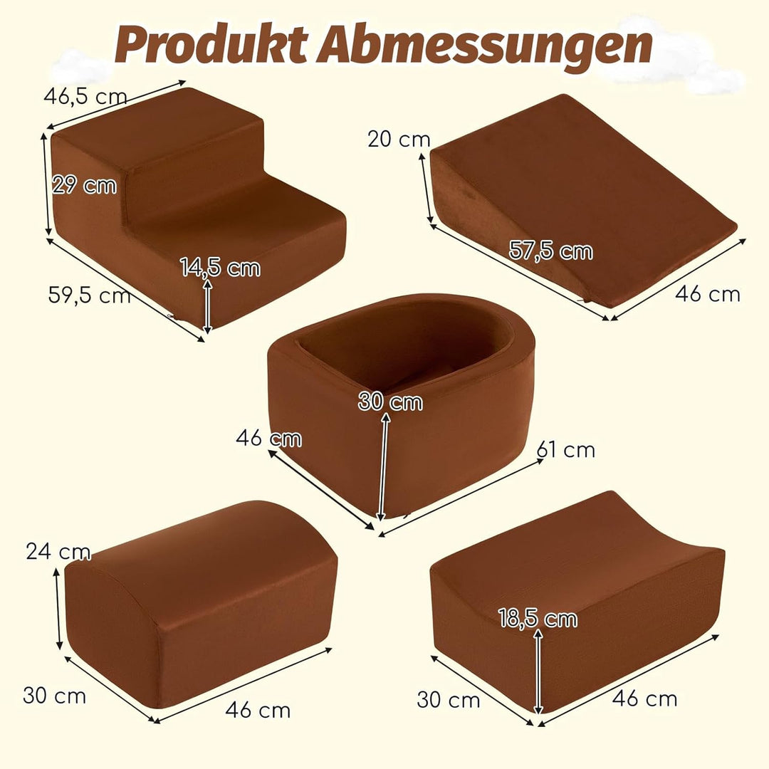FANTASK 5 TLG. Riesenbausteine mit Bällebad, Grossbausteine, Kletterblöcke Softbausteine zum Toben u