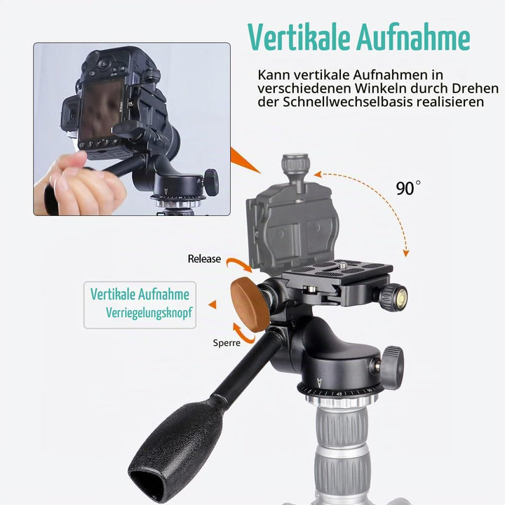 Koolehaoda Q08 Stativkopf, Fluidkopf aus Aluminiumlegierung, Stativ mit 1/4" QR-Platine, Slider, Dig