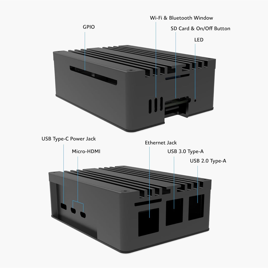 Akasa Pi-5 Pro, Aluminum Raspberry Pi 5 Case with Heatsink, Fanless Passive Cooling, Concealed Micro