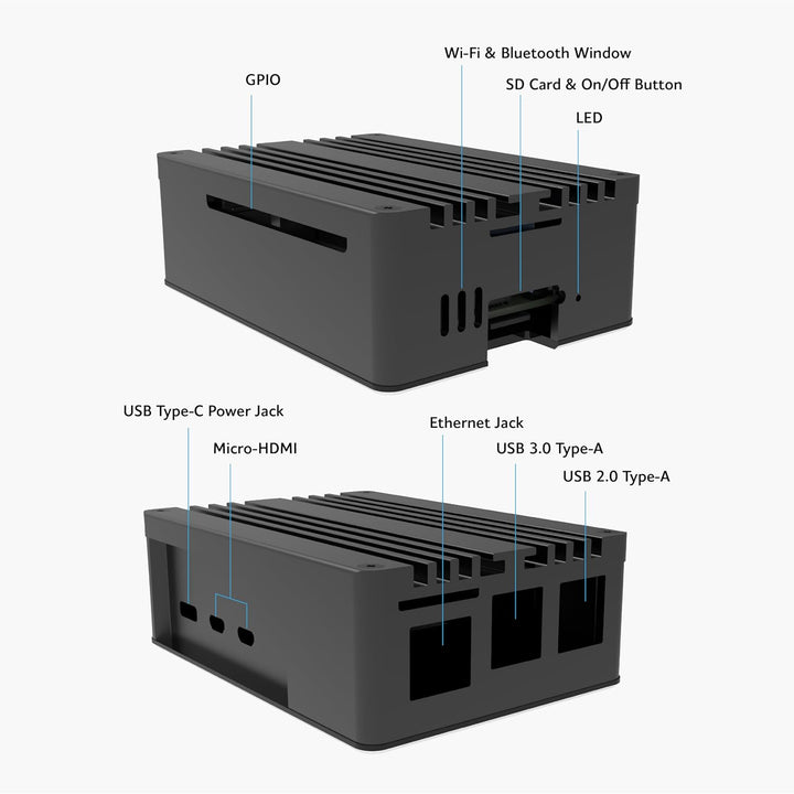 Akasa Pi-5 Pro, Aluminum Raspberry Pi 5 Case with Heatsink, Fanless Passive Cooling, Concealed Micro