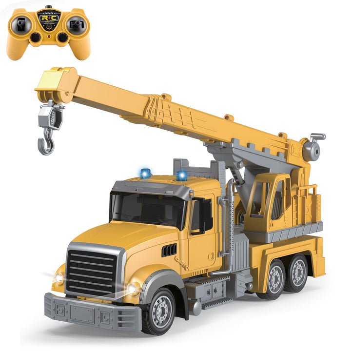 Remote Control Crane Truck Toy for Boys - RC Crane Truck with Light & Sound, 6 Channel Construction