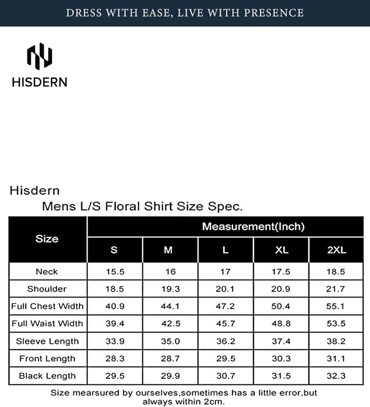HISDERN Herrenhemd, langärmelig, Knopfleiste, Freizeithemden für Herren, Innenkontrast, formell, Bus