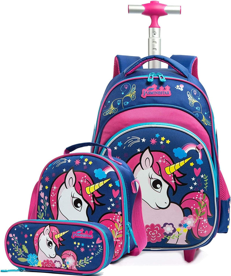 HTgroce Einhorn Schulranzen Rucksack Trolley mit 2 Rollen für Kinder Mädchen,Schulranzen mit Rollen