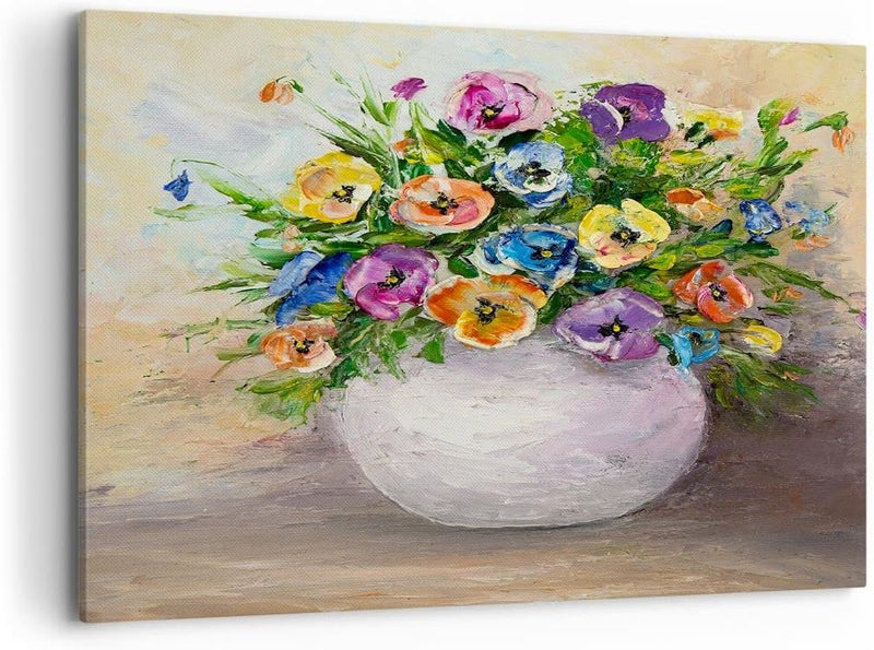 Bilder auf Leinwand 100x70cm Leinwandbild Blumen Blumenstrauss Vase bunt Gross Wanddeko Bild Schlafz