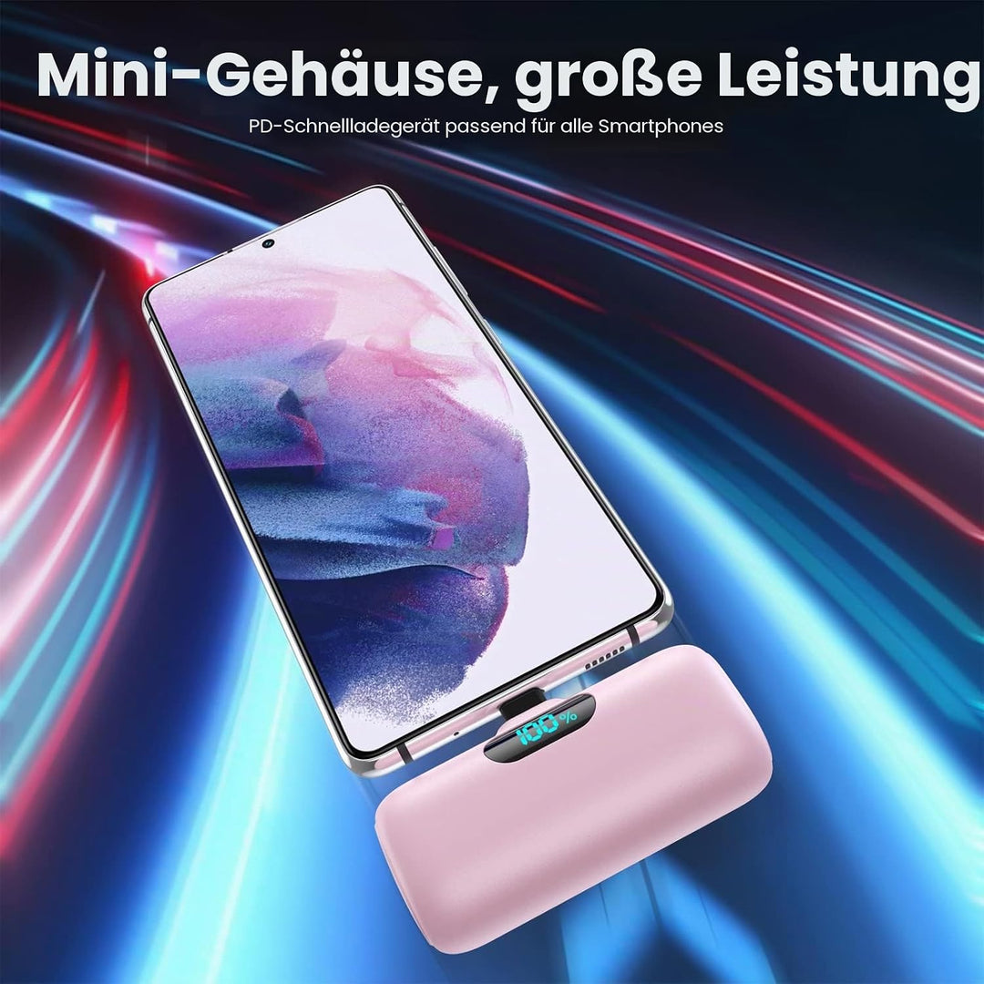 Power Bank USB C 5000mAh, Mini Powerbank Klein Aber Stark 15W PD 3.0 Schnelles Aufladen Tragbares Ex