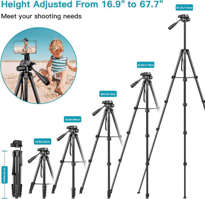 Victiv Neues Kamera Handy Stativ, 172cm Tragbares Camera Tripod, Aluminium Dreibein Stativ mit Abneh