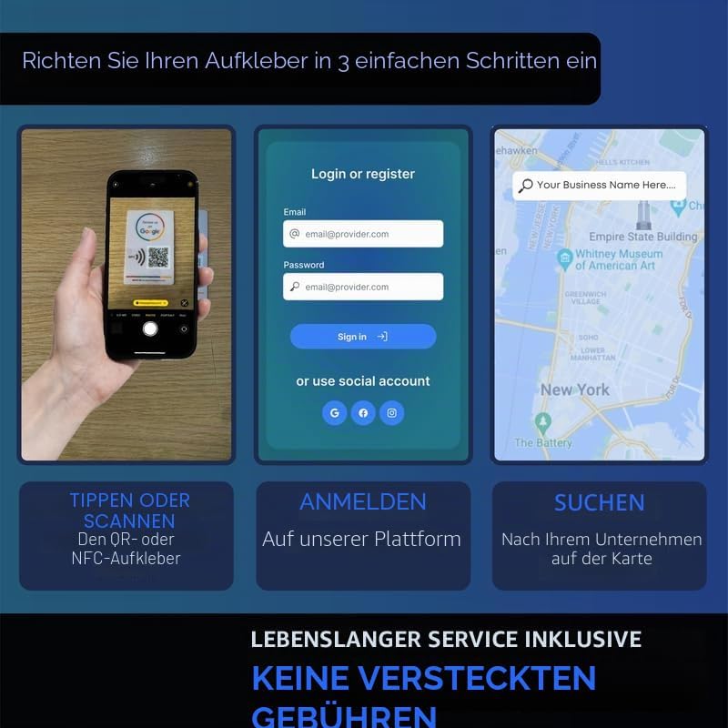 Google Review Aufkleber - QR &amp; Tap NFC - 5er-Pack - Wiederverwendbarer QR-Code und NFC Review Sticke