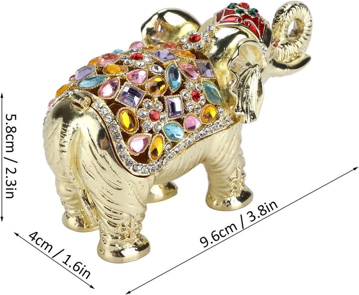 Handbemalte Emaille-Schmuckschatulle „Glücklicher Elefant“, mit Strasssteinen aufklappbare Schmucksc
