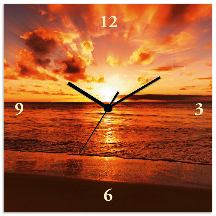 ARTLAND Wanduhr ohne Tickgeräusche Leinwand Quarzuhr 30x30 cm Quadratisch Lautlos Strand Meer Sonnen