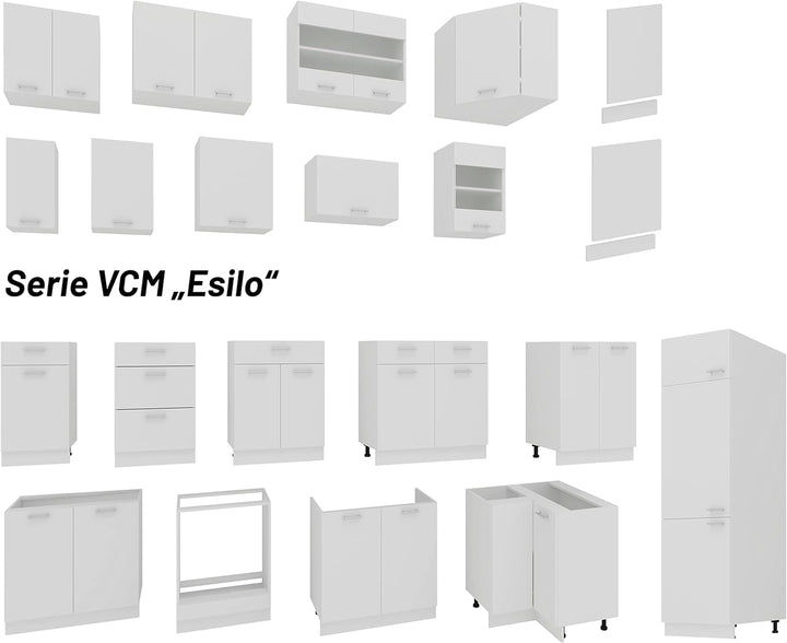 VCM Küchenschrank Breite 60 cm Holztür Hängeschrank Küche Küchenmöbel Esilo Weiss, Weiss