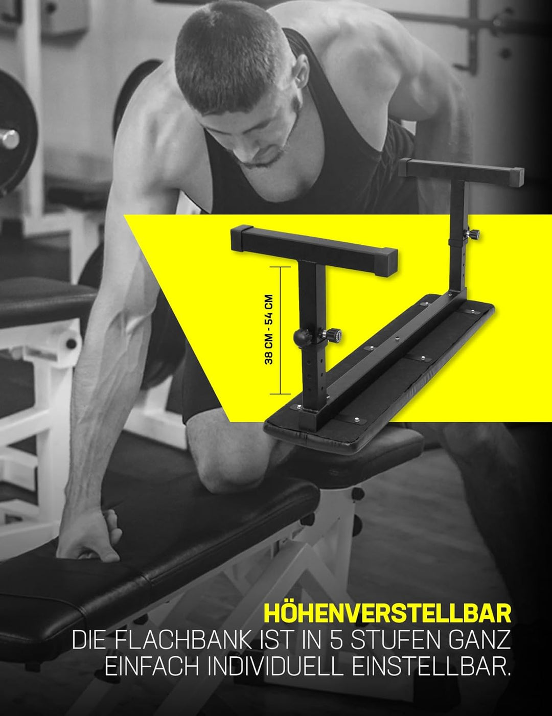 SPORTINATOR® verstellbare Hantelbank – Flachbank für vielseitiges Krafttraining, 5-fach höhenverstel