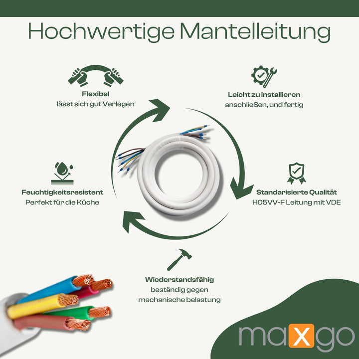 Herdanschlusskabel Anschlusskabel Herd Stromkabel Kunststoffmantelleitung H05VV-F 5X2,5mm² Starkstro