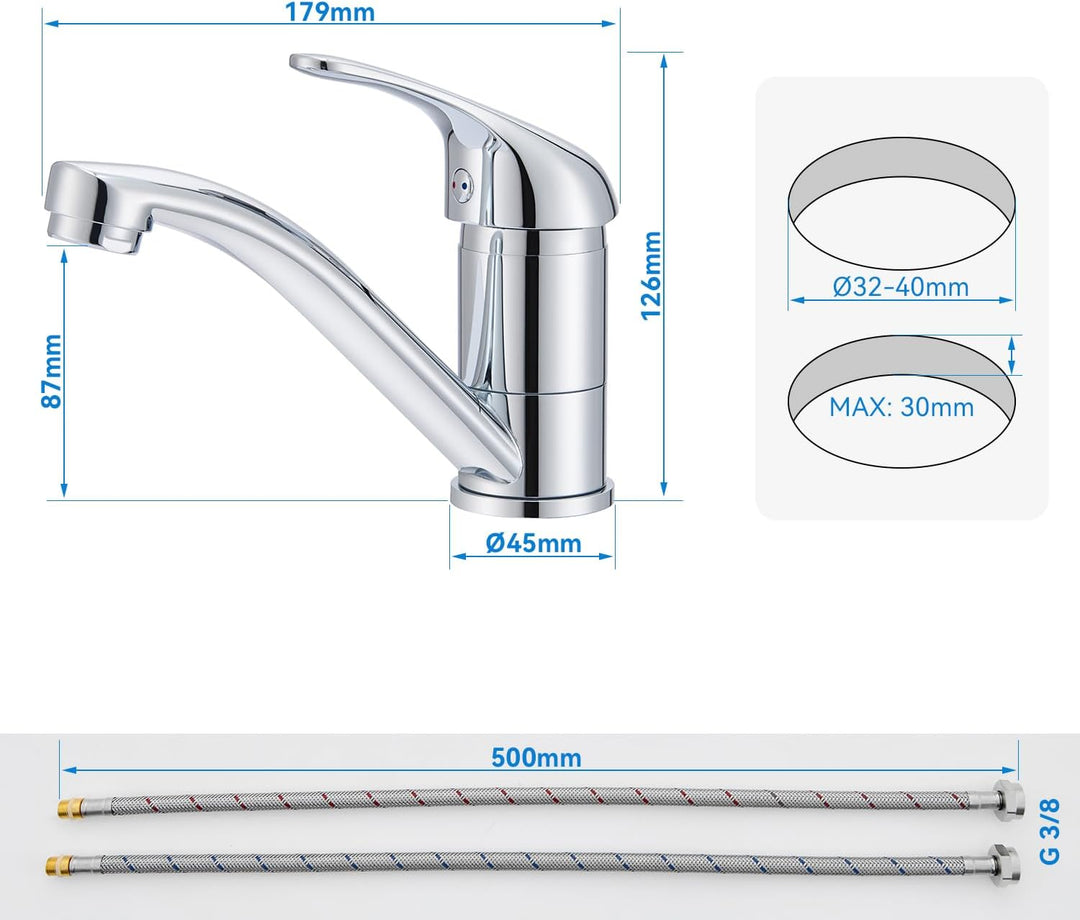 Wasserhahn Bad Klein Waschtischarmatur, Waschbecken Armaturen 360° Drehbar, Armatur Badezimmer Einhe