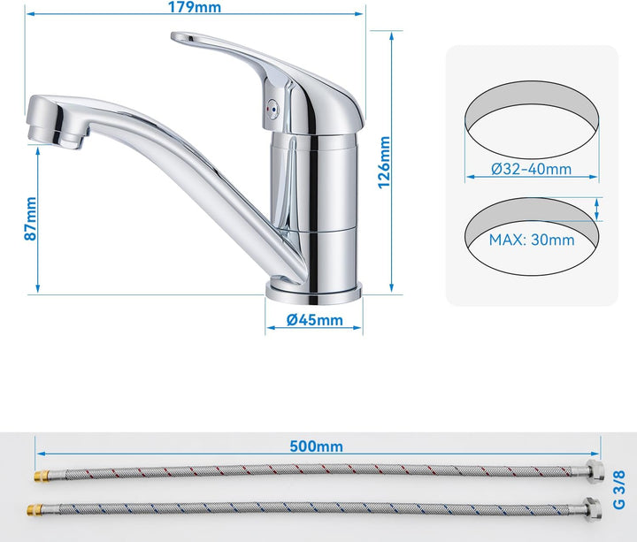 Wasserhahn Bad Klein Waschtischarmatur, Waschbecken Armaturen 360° Drehbar, Armatur Badezimmer Einhe