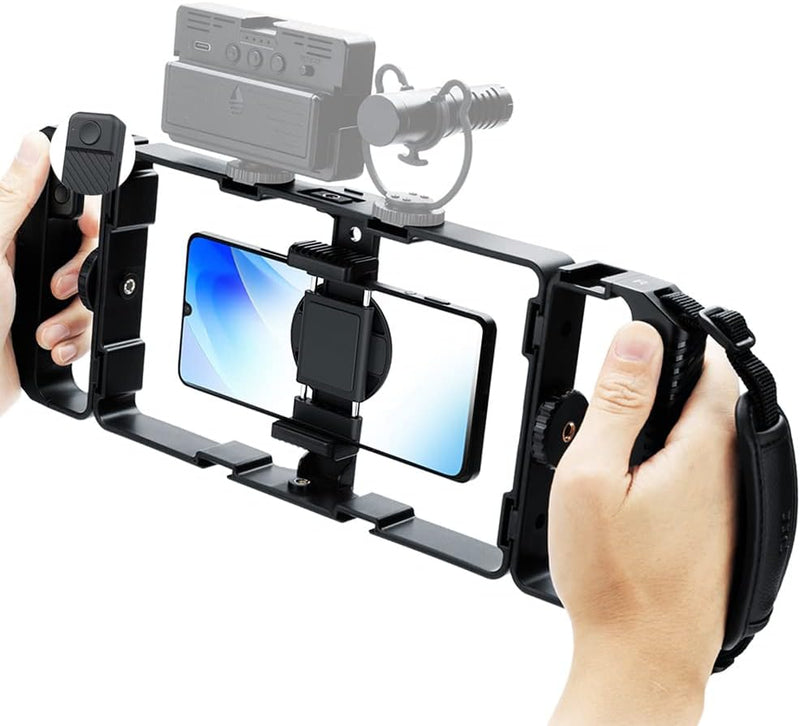 JJC Smartphone Video Rig Fernbedienungs Set mit 6 Kaltschuh Halterungen für iPhone 15 14 13 12 11 Pr