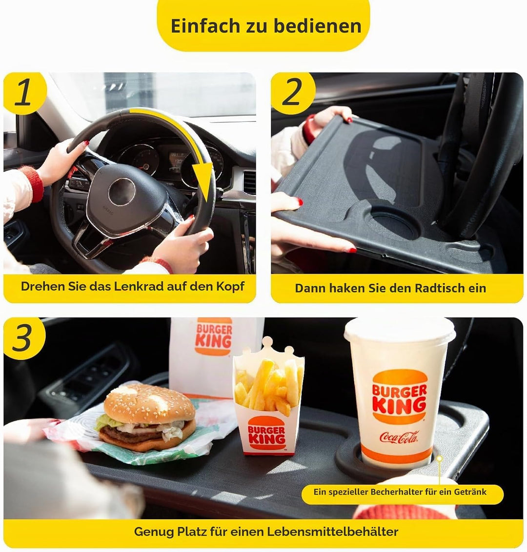 CUTEQUEEN 2-in-1 Auto Lenkrad Tisch - Tragbarer Laptophalter & Esstisch furs Auto,Multifunktionaler
