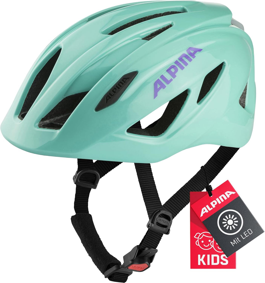 ALPINA PICO FLASH - Beleuchteter, Leichter & Bruchfester Fahrradhelm Mit Fliegennetz Für Kinder turq