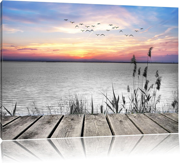 Steg mit Ausblick auf das Meer schwarz/weiss Format: 100x70 auf Leinwand, XXL riesige Bilder fertig