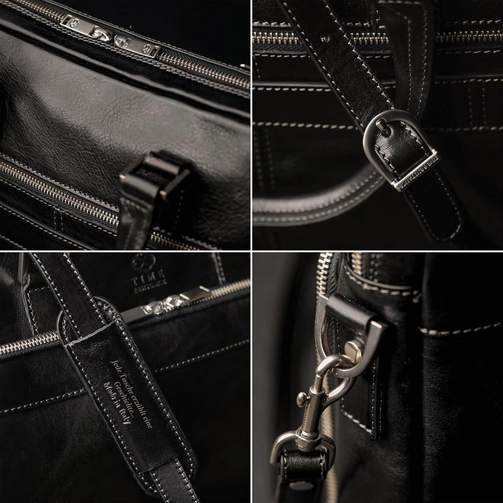 Time Resistance Aktentasche Leder Laptoptasche mit Schultergurt - Handgefertigt in Italien - Arbeits