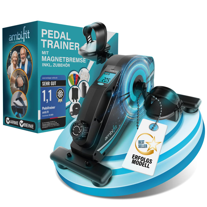 Pedaltrainer Ergometer Set [Magnetbremse & 16 Widerstandsstufen] Beintrainer & Armtrainer mit Traini