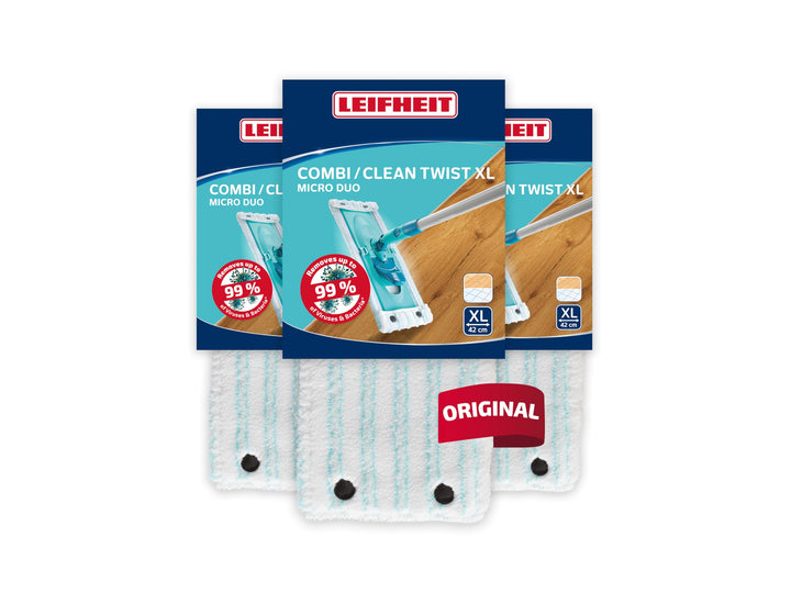 Leifheit Wischbezug CLEAN Twist XL/Combi XL Micro Duo 3er Set, Bodenwischer Ersatzbezug, Mikrofaser