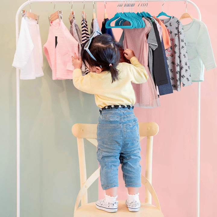Relaxdays 100 x Kleiderbügel Kinder im Set, rutschfest, Kinderbügel Samtbezug, weiche Babybügel, 360
