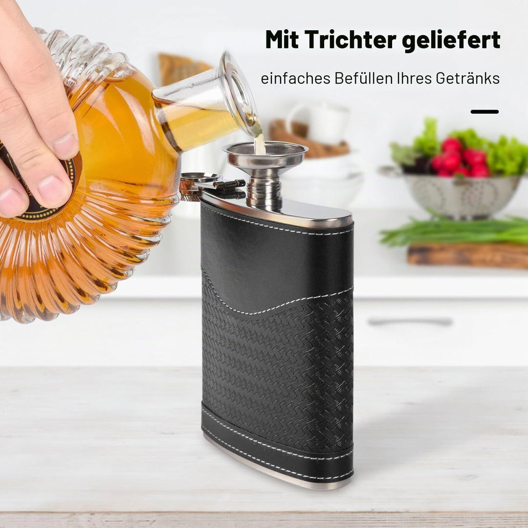 Flachmann-Set - 304 Edelstahl Mit Trichter, Schnapsgläser - Geschenk für Herren, Whiskey, Rum, Trauz