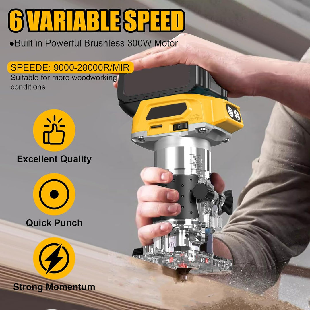 Akku Oberfräse kompatibel mit Dewalt 18V Akku, 1300W Oberfräse Trimmer Einhandfräse, Bürstenloser Ka