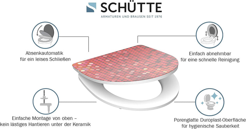 SCHÜTTE 82588 Duroplast High Gloss WC-Sitz RED GLITTER mit Absenkautomatik und Schnellverschluss, Mo