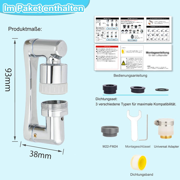 Drehbarer Wasserhahn Aufsatz Verlängerung mit Strahlregler, Sprühkopf Ersatz Dusche, Wassersparer Wa