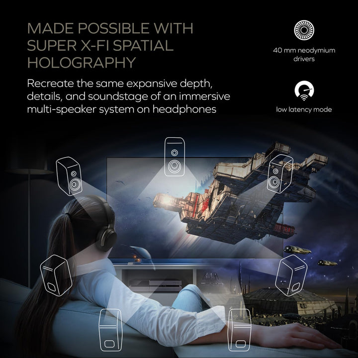 Creative Zen Hybrid SXFI Kabellose Over-Ear-Kopfhörer mit Super X-Fi-Technologie, adaptiver hybrider