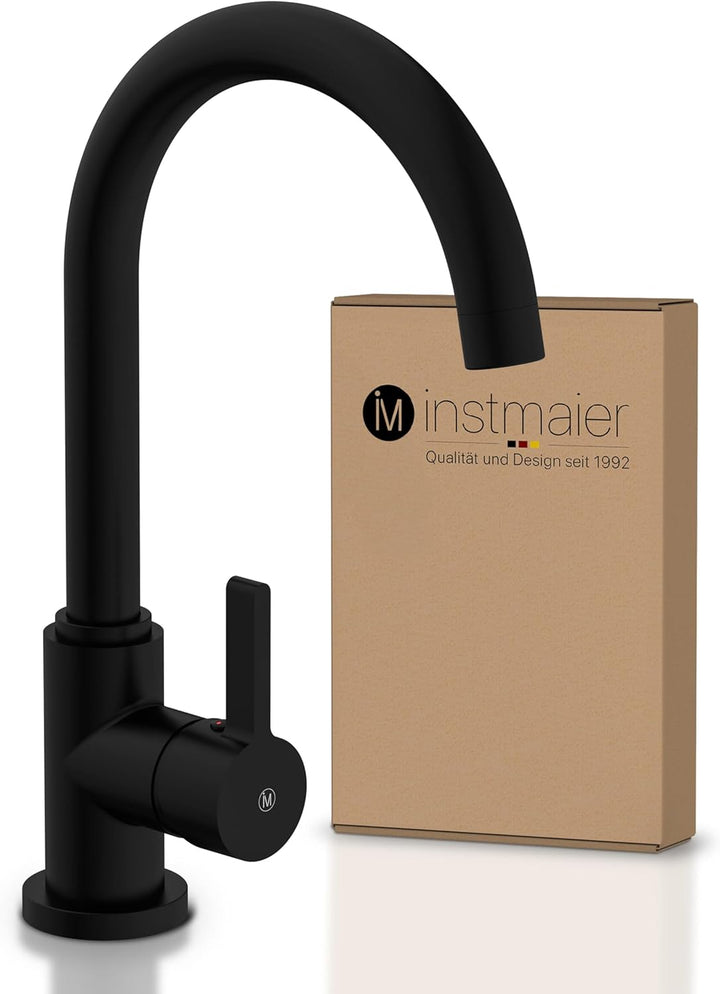 instmaier K3 Küchenarmatur | Wasserhahn Küche Schwarz matt | Spültischarmatur mit hohem Auslauf | Ar