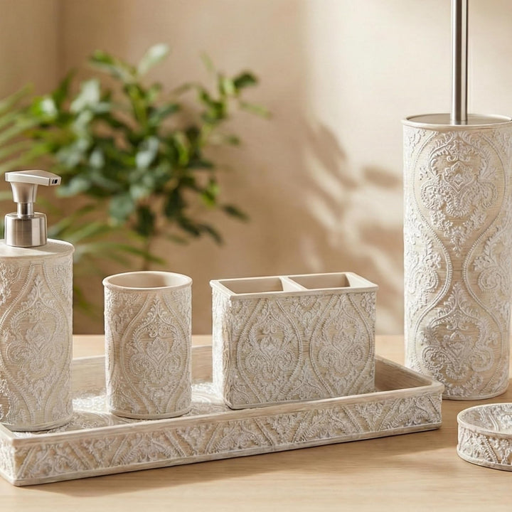 Geschlossene WC-Garnitur Serie Damask - Toilettenbürste mit Edelstahl-Stiel - Bürstenhalter aus Poly