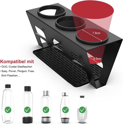 Rainsworth Flaschenhalter kompatibel mit SodaStream Duo und gängige Wasserflaschen, 3er Abtropfhalte